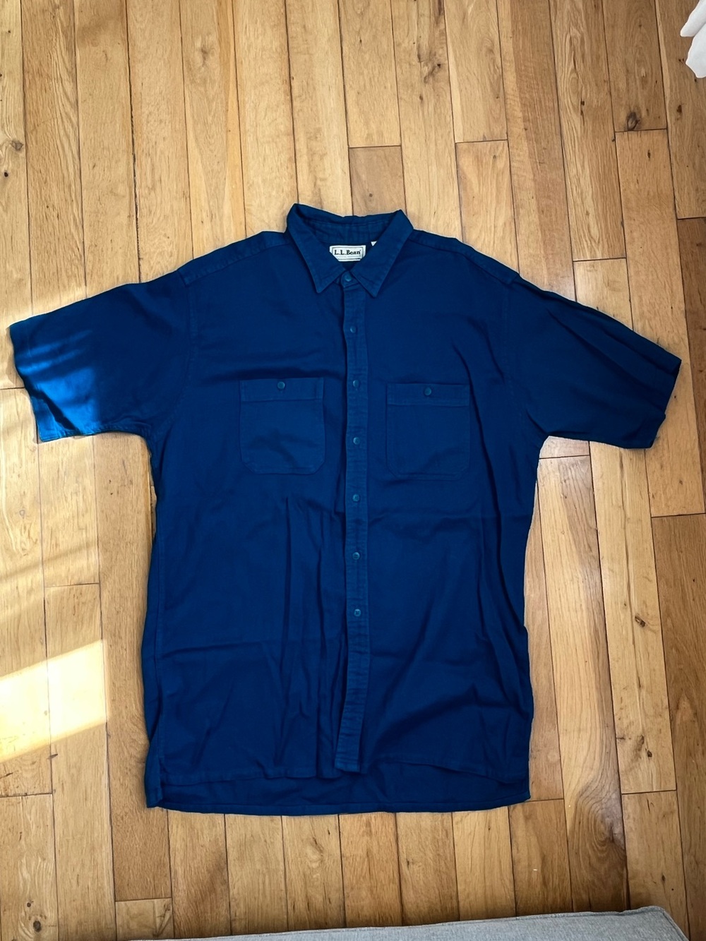 VTG L.L. Bean Bright Blue Short-Sleeve Cotton Button-Down Shirt, Large Tall